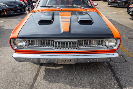 Tybee Island, GA - October 3, 2020: 1971 Plymouth Duster hardtop coupe  at a local car show.のeditorial素材