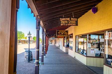 Tombstone, Arizona, USA - March 2, 2019: Morning view of Allen Street in the famous Old West Town...