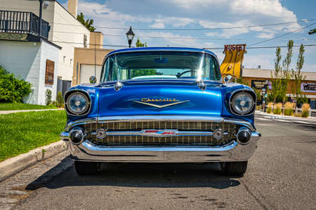 Carson City, NV - July 29, 2021: 1957 Chevrolet Nomad parked on a local street.のeditorial素材