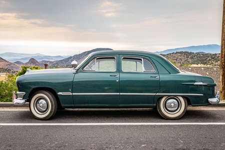 Virginia City, NV - July 31, 2021: 1950 Ford Custom Deluxe Fordor Sedan at a local car show.のeditorial素材