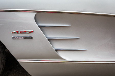 Virginia City, NV - July 31, 2021: 1961 Chevrolet Corvette Convertible Sports Car at a local car show.のeditorial素材