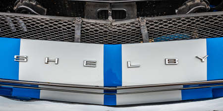 Virginia City, NV - July 31, 2021: Shelby Cobra GT500 Emblem Detail on a 1968 Ford Mustang seen  at a local car show.のeditorial素材