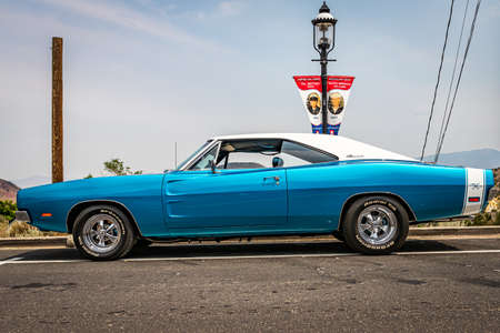 Virginia City, NV - July 31, 2021: 1969 Dodge Charger RT hardtop coupe at a local car show.のeditorial素材