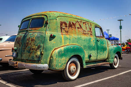 Reno, NV - August 3, 2021: 1952 Chevrolet Advance Design Panel Truck at a local car show.のeditorial素材
