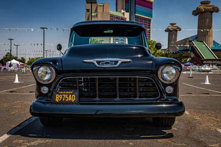 Reno, NV - August 3, 2021: 1955 Chevrolet Apache 3100 Pickup Truck at a local car show.のeditorial素材