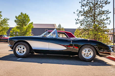 Reno, NV - August 4, 2021: 1957 Chevrolet Corvette convertible at a local car show.のeditorial素材