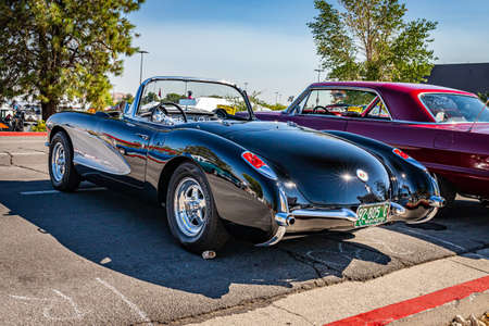 Reno, NV - August 4, 2021: 1957 Chevrolet Corvette convertible at a local car show.のeditorial素材