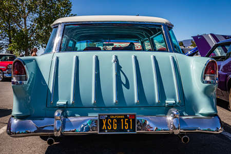Reno, NV - August 4, 2021: 1955 Chevrolet Nomad Station Wagon at a local car show.のeditorial素材