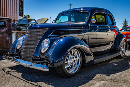 Reno, NV - August 5, 2021: 1937 Ford DeLuxe Coupe at a local car show.