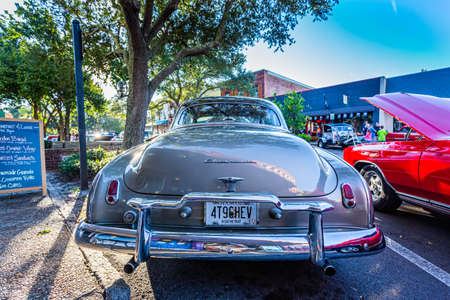 Fernandina Beach, FL - October 18, 2014: Wide angle low perspective rear view of a 1949 Chevrolet Deluxe coupe at a classic car show in Fernandina Beach, Florida.のeditorial素材