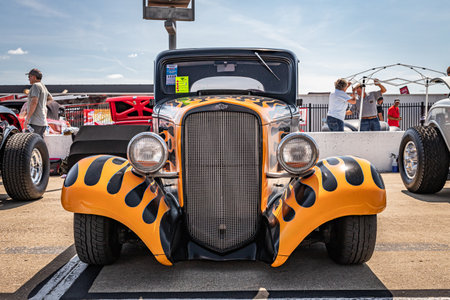 Lebanon, TN - May 14, 2022: Low perspective front view of a 1933 Chevrolet Series CA Eagle Coupe at a local car show.のeditorial素材