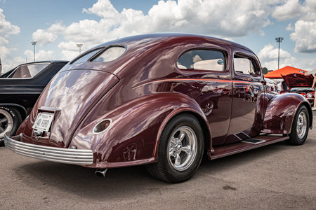 Lebanon, TN - May 14, 2022: Low perspective rear view of a 1940 Ford Deluxe Tudor Sedan at a local...