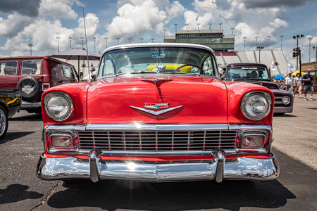 Lebanon, TN - May 14, 2022: Low perspective front view of a 1956 Chevrolet BelAir Hardtop Coupe at a local car show.のeditorial素材