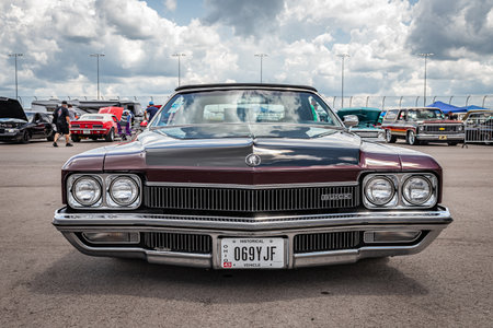 Lebanon, TN - May 14, 2022: Low perspective front view of a 1972 Buick Centurion Convertible at a local car show.のeditorial素材