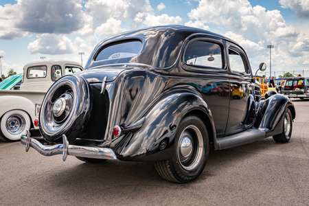 Lebanon, TN - May 14, 2022: Low perspective rear corner view of a 1936 Ford Standard Model 48 Coupe at a local car show.のeditorial素材
