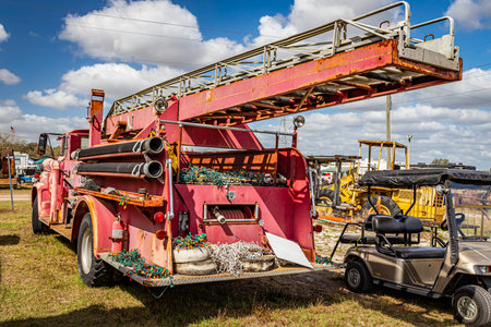 Fort Meade, FL - February 23, 2022: 1960 Chevrolet Spartan 80 Fire Truck at local tractor show.
