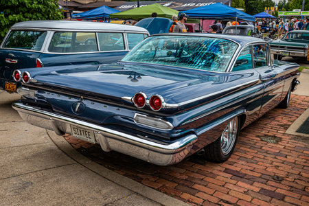 Des Moines, IA - July 02, 2022: High perspective rear corner view of a 1960 Pontiac Ventura 2 Door Sport Coupe at a local car show.のeditorial素材