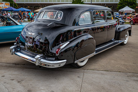 Des Moines, IA - July 02, 2022: High perspective rear corner view of a 1947 Cadillac Series 75 Fleetwood Limousine at a local car show.のeditorial素材