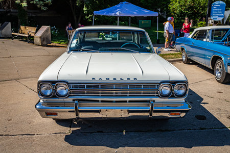 Des Moines, IA - July 03, 2022: High perspective front view of a 1966 Rambler Classic 770 Hardtop Coupe at a local car show.のeditorial素材