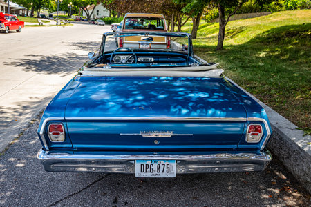 Des Moines, IA - July 03, 2022: High perspective rear view of a 1962 Chevrolet Nova Convertible at a local car show.のeditorial素材