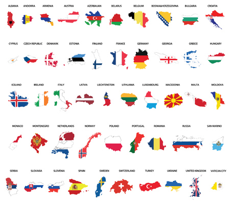 All Europe countries maps mixed with flags.のイラスト素材