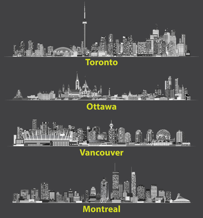 Abstract illustrations of canadian urban city skylines in gray scales on white backgroundのイラスト素材