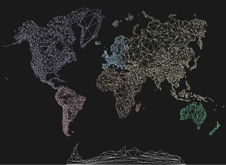 Polygonal map, illustrating network and communication connection around the worldのイラスト素材