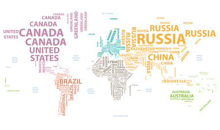 Vector world map with country names in typographyのイラスト素材