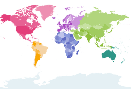 World map colored by continentsのイラスト素材