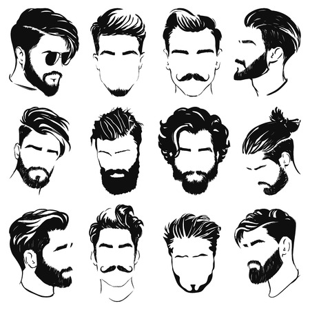 vector illustration of men hairstyle silhouettesのイラスト素材