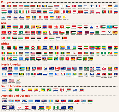 vector set of all world flags arranged in alphabetical order and singled out by continentsのイラスト素材