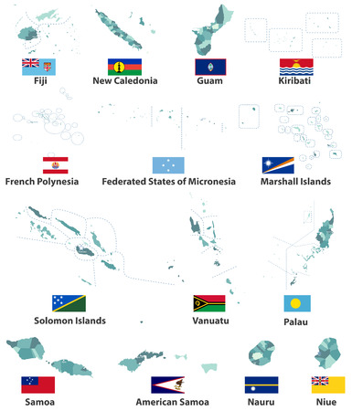 A vector maps and flags of Oceania countries with administrative divisions (regions borders)のイラスト素材