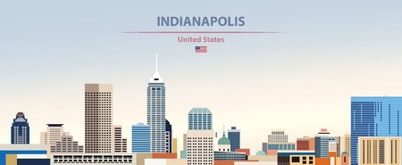 Indianapolis city skyline on white background with flag of United Statesのイラスト素材