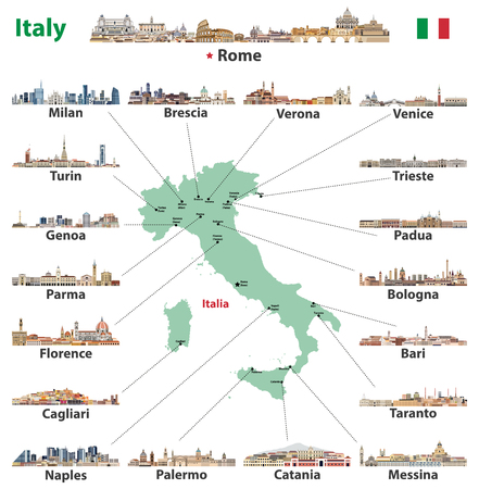 Italian map with main cities skylines. Vector illustrationのイラスト素材