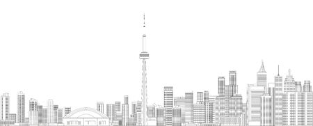 Toronto cityscape line art style detailed vector illustrationのイラスト素材