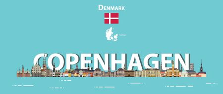 Copenhagen cityscape colorful poster. Vector illustrationのイラスト素材
