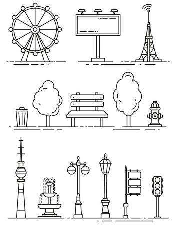 vector city elements outline isolated icons setのイラスト素材