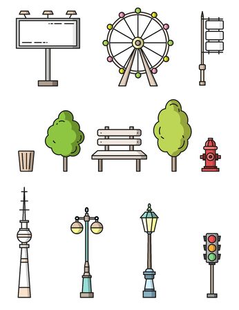 city elements flat style colorful vector iconsのイラスト素材