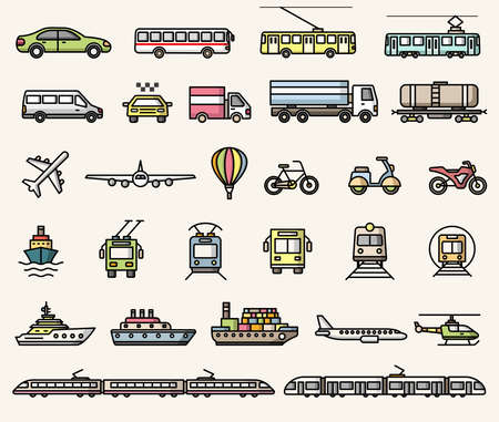 Transport icons. Vector isolated colorful flat style illustrations collectionのイラスト素材