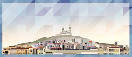 Marseille skyline vector colorful poster on beautiful triangular texture backgroundのイラスト素材
