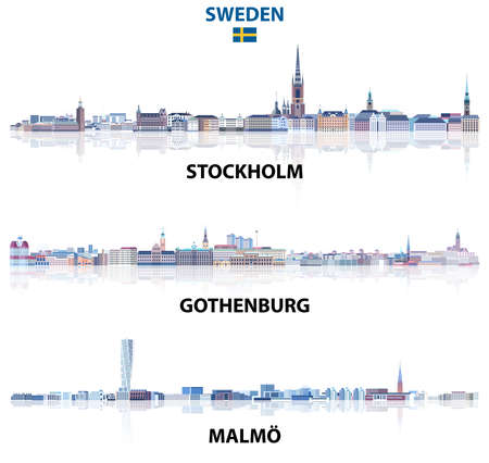 Sweden main cities skylines in tints of blue color palette. Ð¡rystal aesthetics styleのイラスト素材