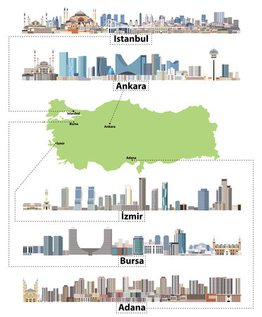 Turkish map with main cities skylines vector setのイラスト素材