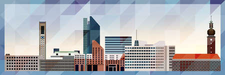 Vasteras skyline vector colorful poster on beautiful triangular texture backgroundのイラスト素材