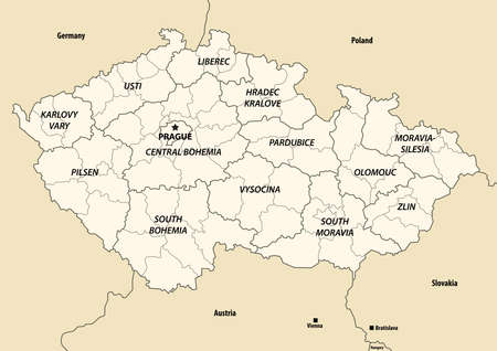 Czech Republic regions vector map with neighboring countries and territoriesのイラスト素材