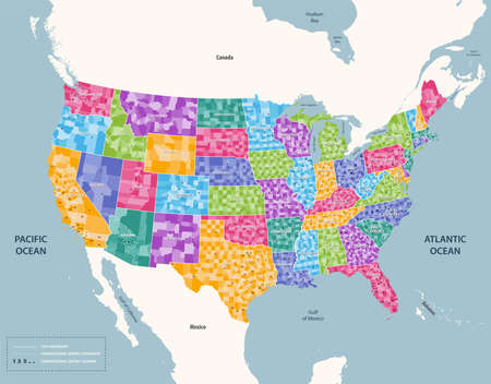 United States congressional districts map. High detailed vector illustration. All elements separated in detachable and labeled layersのイラスト素材