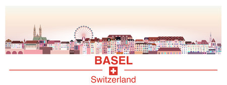 Basel skyline in bright color palette vector poster