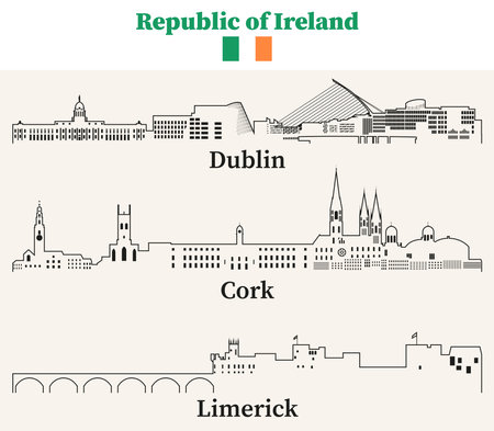 Republic of Ireland cities outline skylines vector setのイラスト素材