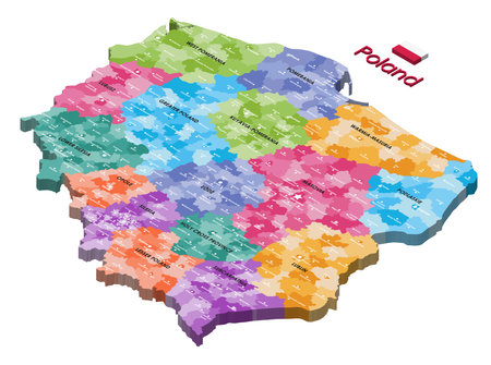 Poland administrative divisions isometric map colored by voivodeshipsのイラスト素材