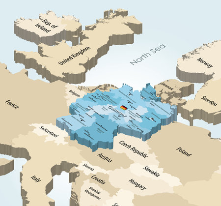 Germany states isometric map with neighboring countriesのイラスト素材
