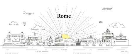 Rome skyline line art vector illustrationのイラスト素材